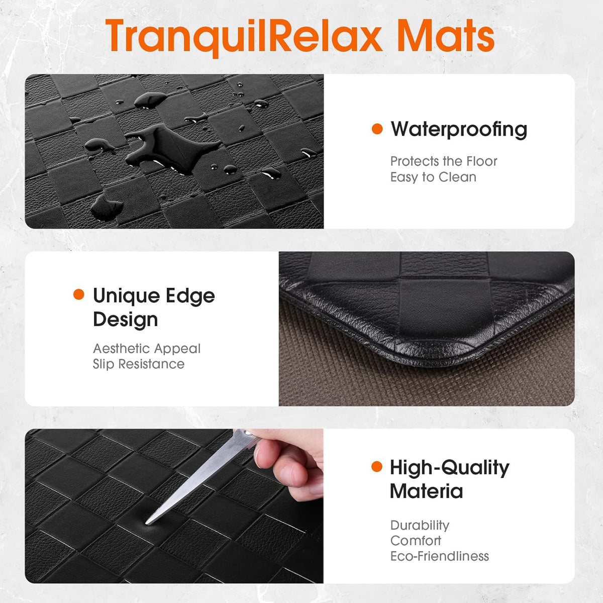 Kitchen Mats, 2PCS Kitchen Rugs, Cushioned Anti Fatigue Kitchen Mats for Floor, Non-Slip Standing Sink Mat, Waterproof Kitchen Rug Set for Kitchen Floor Office,17.3&quot;×30&quot;+17.3&quot;×47&quot; Black