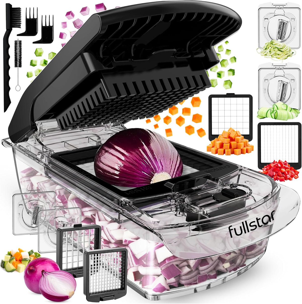 Fullstar The Original Pro Chopper - Vegetable Chopper and Spiralizer, Food Chopper with Container, Fruit Slicer, Kitchen Gadgets &amp; Accessories, Home Essentials (4 in 1, White)