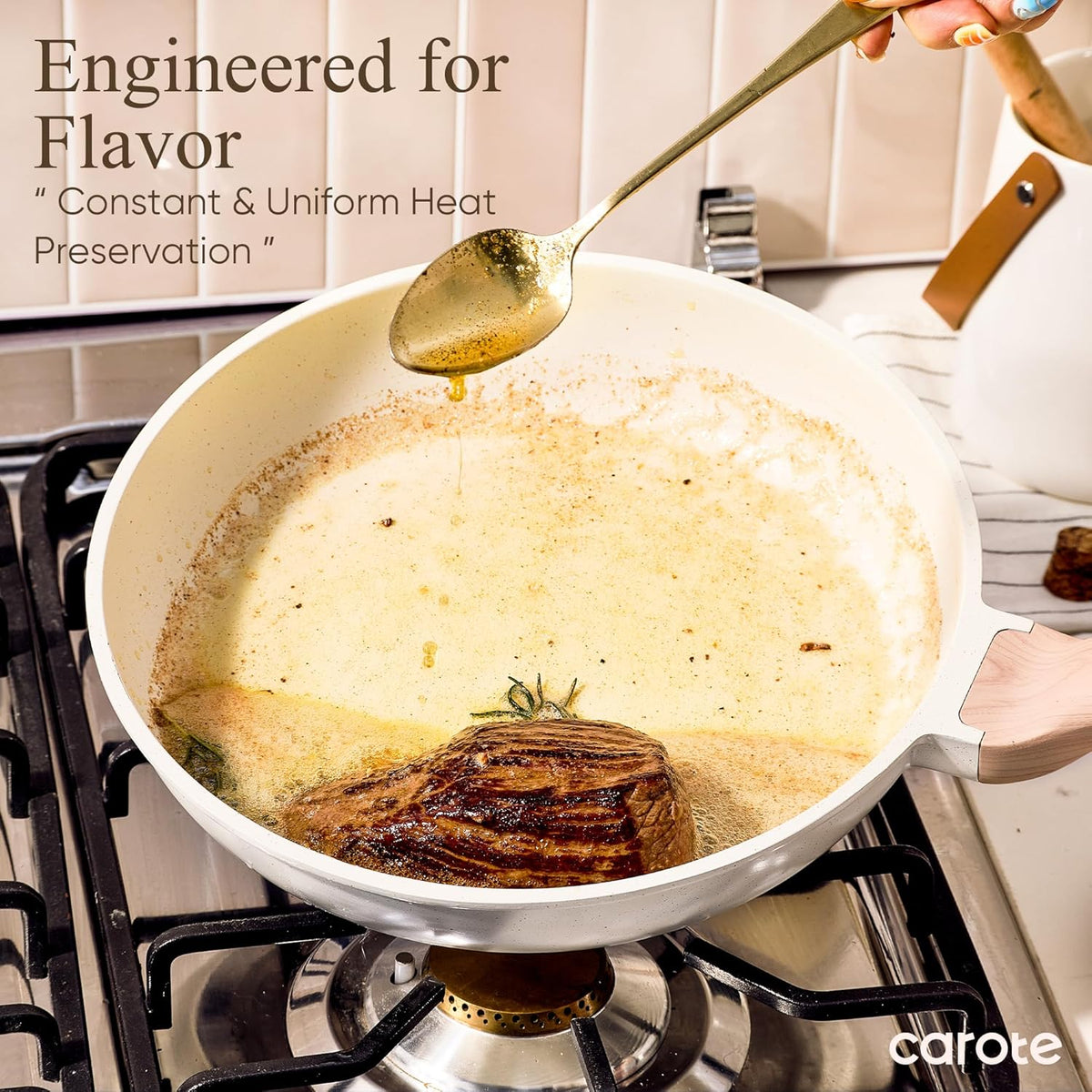 CAROTE 21Pcs Pots and Pans Set, Nonstick Cookware Sets, White Granite Induction Cookware Non Stick Cooking Set w/Frying Pans &amp; Saucepans(PFOS, PFOA Free)