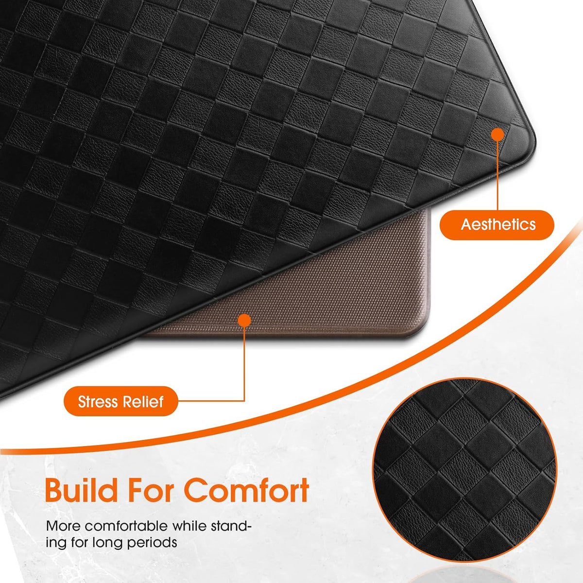 Kitchen Mats, 2PCS Kitchen Rugs, Cushioned Anti Fatigue Kitchen Mats for Floor, Non-Slip Standing Sink Mat, Waterproof Kitchen Rug Set for Kitchen Floor Office,17.3&quot;×30&quot;+17.3&quot;×47&quot; Black