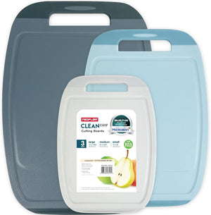 Neoflam Microban Protection Cutting Board 3 Piece Set, Stain & Odor/BPA Free, Reversable Board, Upgraded Larger Juice Groove, Non-Slip EZ Grip Handle, Dishwasher Safe, Pastel