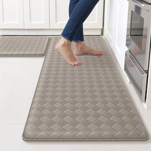 Kitchen Mats, 2PCS Kitchen Rugs, Cushioned Anti Fatigue Kitchen Mats for Floor, Non-Slip Standing Sink Mat, Waterproof Kitchen Rug Set for Kitchen Floor Office,17.3"×30"+17.3"×47" Black
