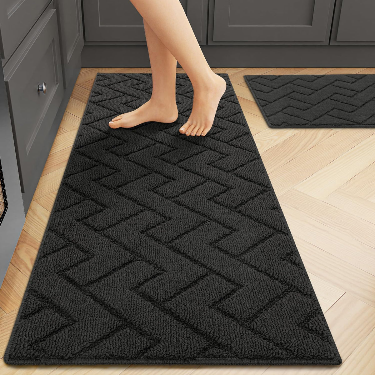 hicorfe Kitchen Rugs and Mats Sets,2 Pieces Super Absorbent Polypropylene Non-Slip Rug,Soft Comfort Floor Mat,Washable for Kitchen,Hallway,Office,Sink,Laundry(20&quot; x 31.5&quot;+20&quot; x 48&quot;,Navy Blue)