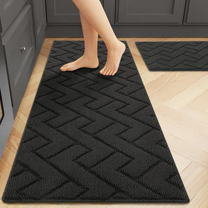 hicorfe Kitchen Rugs and Mats Sets,2 Pieces Super Absorbent Polypropylene Non-Slip Rug,Soft Comfort Floor Mat,Washable for Kitchen,Hallway,Office,Sink,Laundry(20" x 31.5"+20" x 48",Navy Blue)