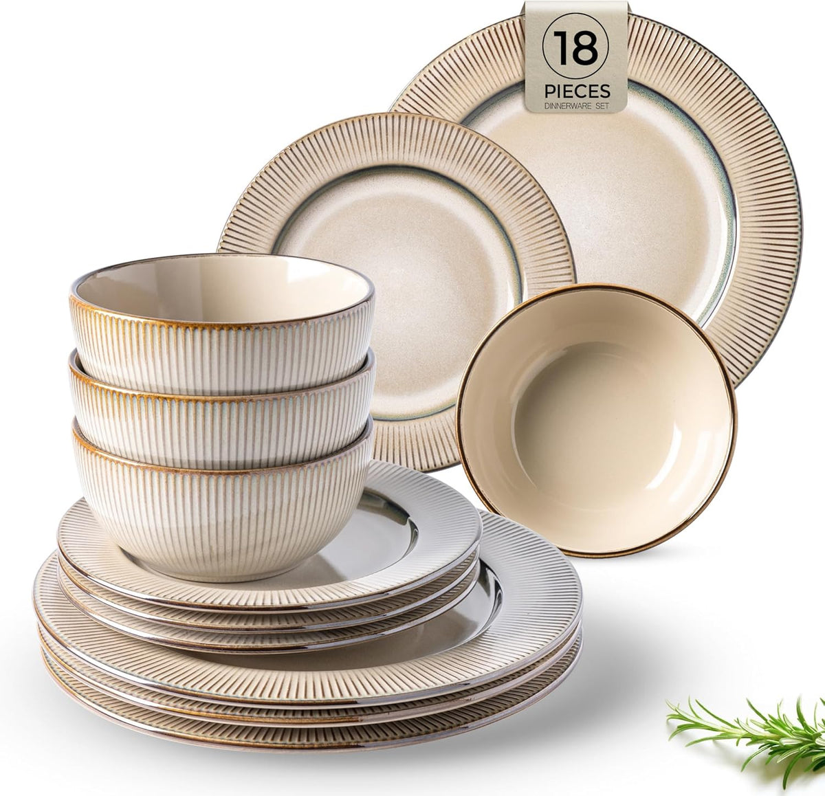 GBHOME Ceramic Dinnerware Sets,12 pcs Embossed Elegant Stoneware Plates and Bowls Sets, Housewarming Wedding Gift | Dishwasher &amp; Microwave Safe | Dishes Set Service for 4