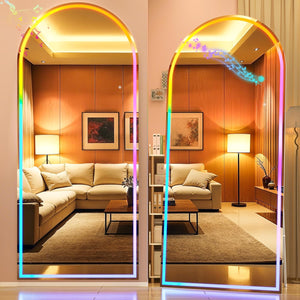 Hasipu 56" x 16" Arch LED Full Length Mirror with RGB Lights and Bluetooth Speaker, Full Body Floor Mirror with White Frame for Bedroom, Living Room, Dressing Room