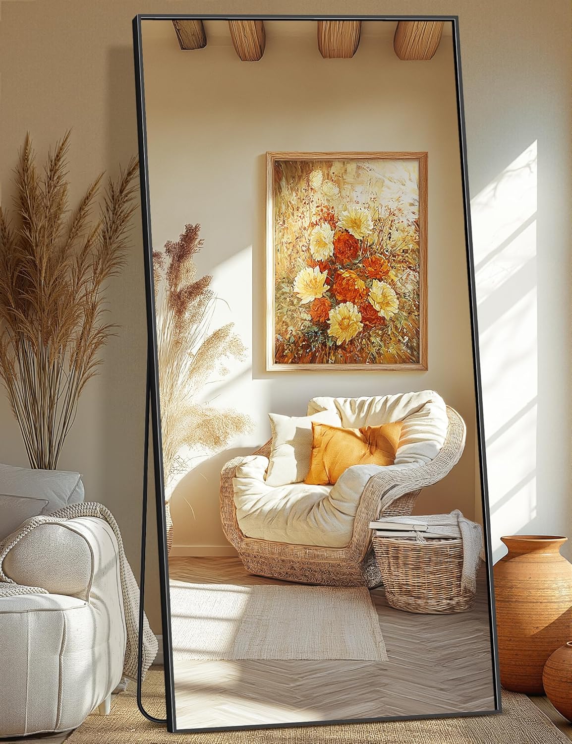 Full Length Mirror, Standing Large Floor Mirror with Aluminum Frame for Bedroom, Living Room, Bathroom(Black)