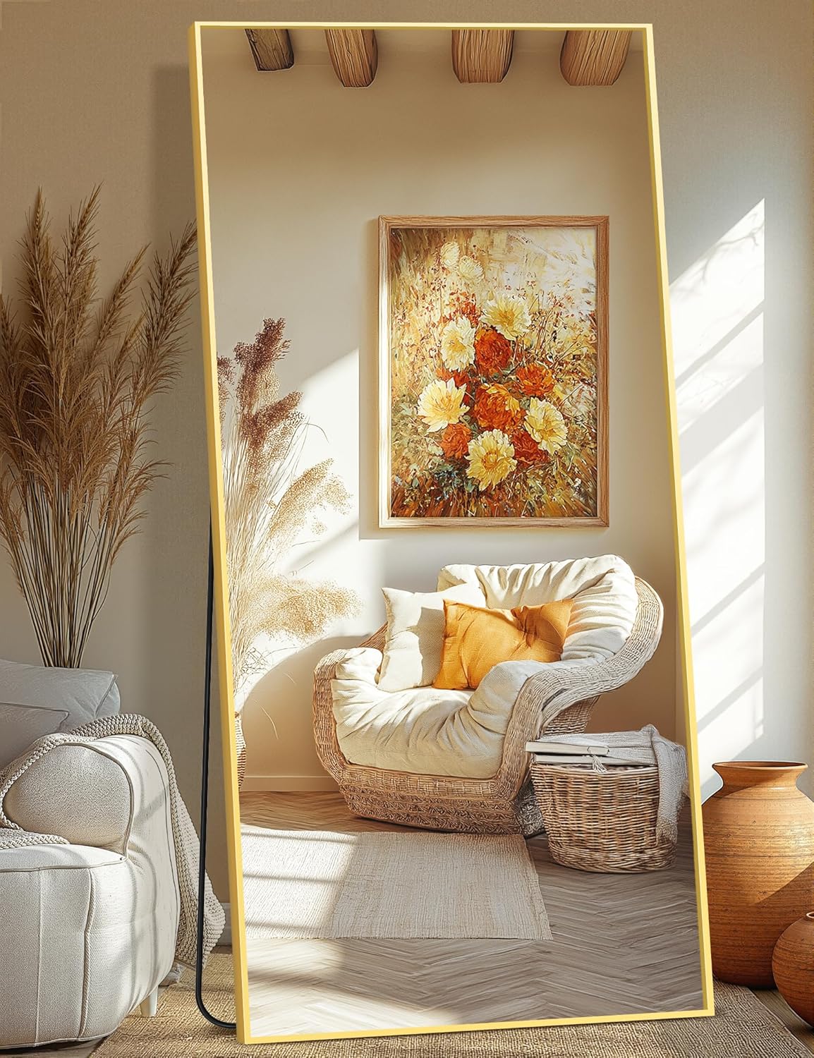 Full Length Mirror, Standing Large Floor Mirror with Aluminum Frame for Bedroom, Living Room, Bathroom(Black)