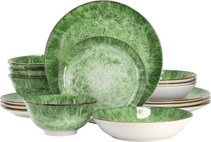 Elama Oceanus 16 Piece Porcelain Double Bowl Dinnerware Set in Blue, Tableware Service for 4