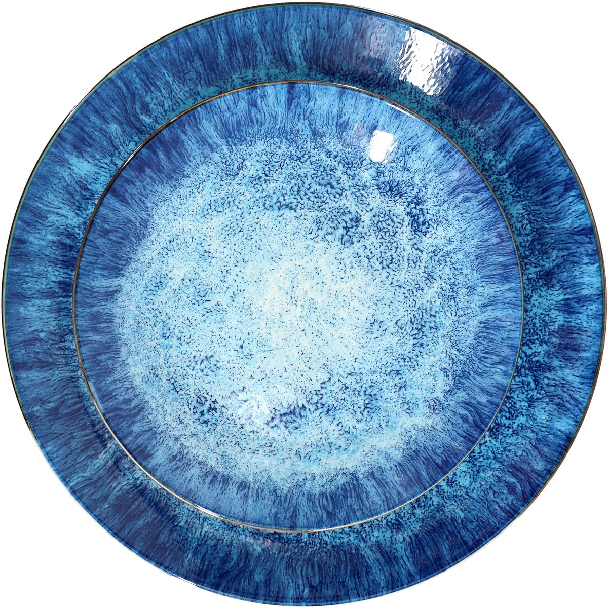 Elama Oceanus 16 Piece Porcelain Double Bowl Dinnerware Set in Blue, Tableware Service for 4