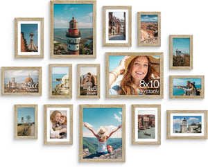 Vittanly 15 Pack Picture Frames Collage Wall Decor for Mounting or Tabletop Display, Gallery Frame Set for Family, Multi Sizes Including 3pcs 8x10, 6pcs 5x7, 6pcs 4x6, Black