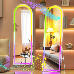 Hasipu 56" x 16" Arch LED Full Length Mirror with RGB Lights and Bluetooth Speaker, Full Body Floor Mirror with White Frame for Bedroom, Living Room, Dressing Room